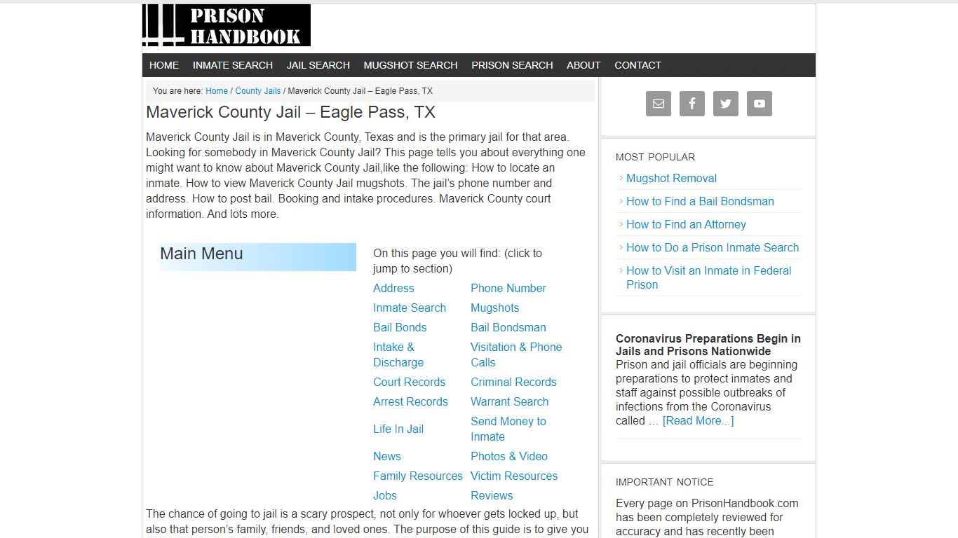 Maverick County Jail – Eagle Pass, TX - Prison Handbook