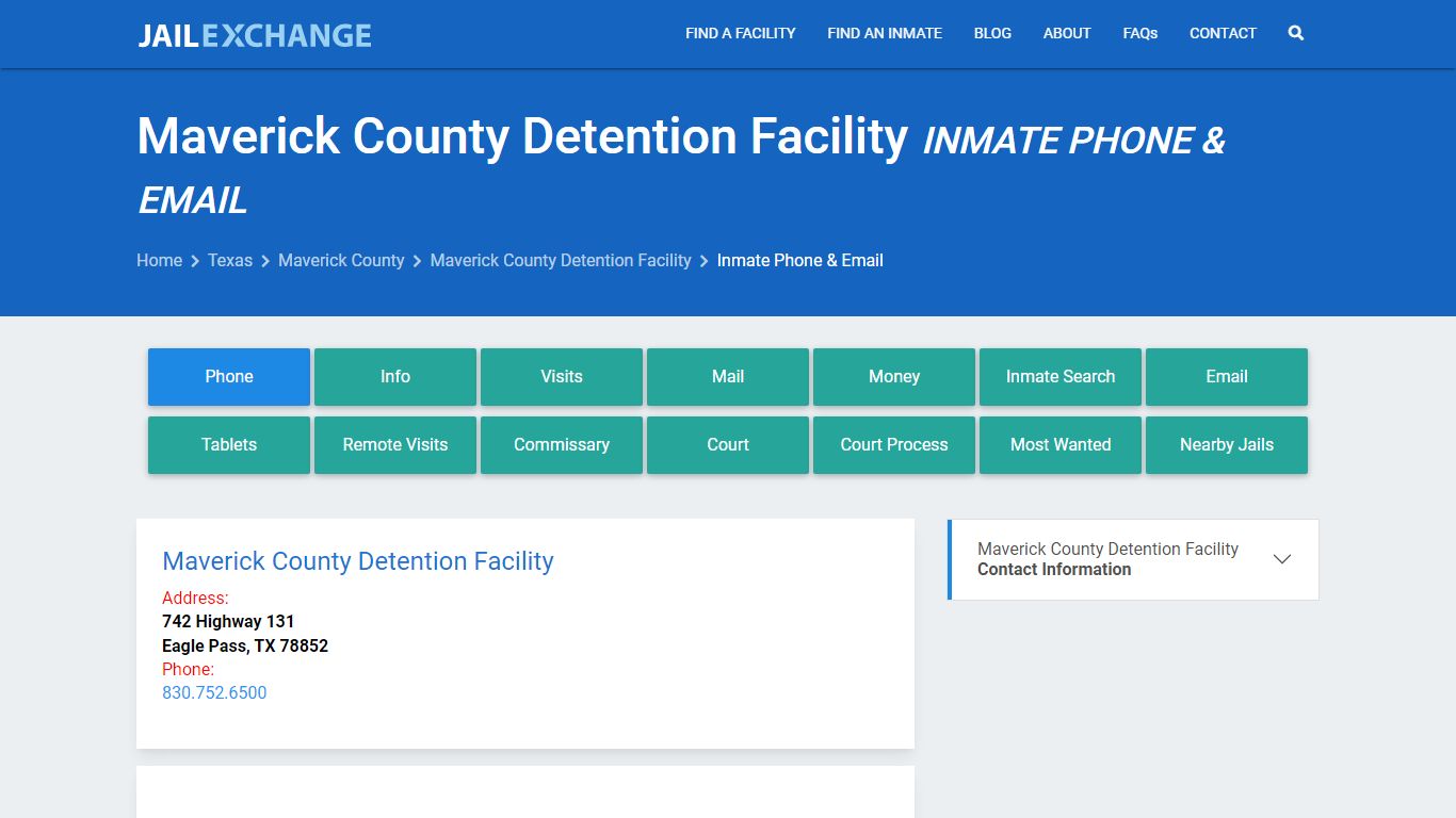 Inmate Phone - Maverick County Detention Facility, TX - Jail Exchange
